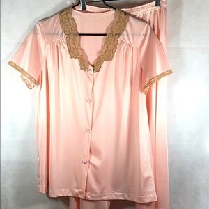Vintage Vanity Fair Pajama Set with Nude Lace